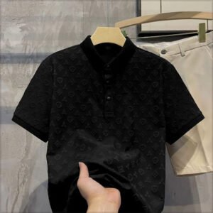 2025 fashion light luxury jacquard casual polo shirt summer style men's fitted lapel short sleeved t shirt